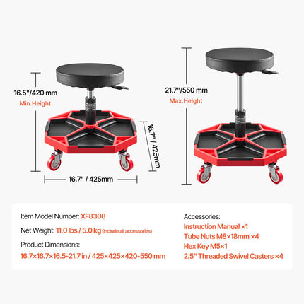 Ratukinė mechaniko kėdė VEVOR XF8308, 136 kg keliamoji galia