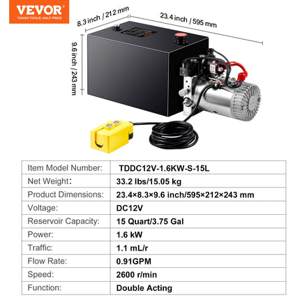 Hidraulinis siurblys VEVOR TDDC12V-1.6KW-S-15L, 12V