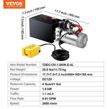 Hidraulinis siurblys VEVOR TDDC12V-1.6KW-D-4L, 12V 1.6kW