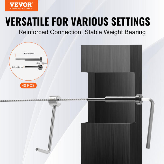 Nematomų trosų turėklų rinkinys VEVOR YXHF-2014+2018-1/8"-40, 40 vnt., 3,2 mm