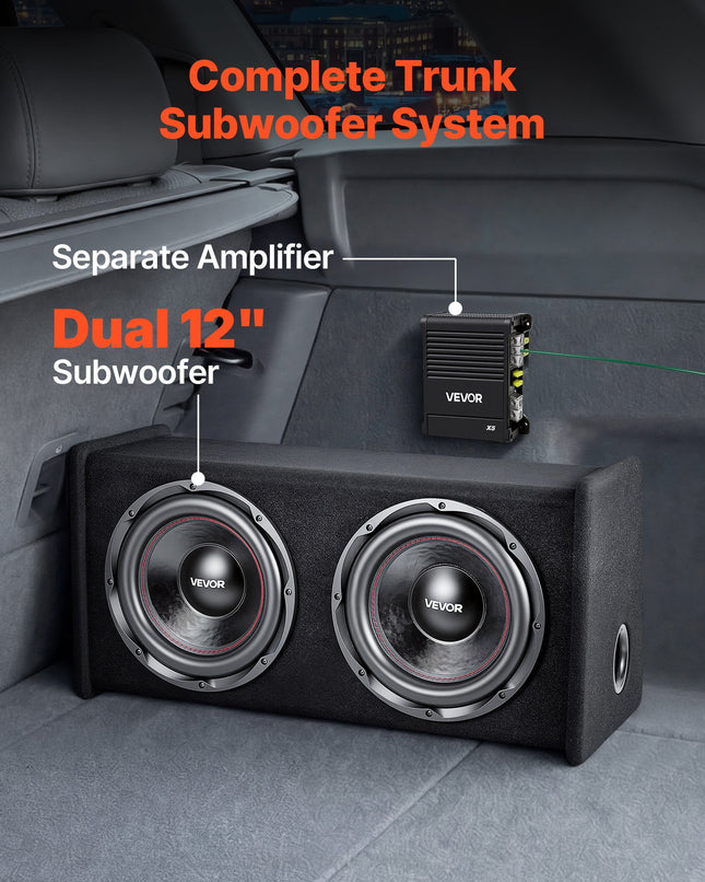 Automobilinė žemų dažnių garsiakalbių sistema VEVOR T-1202B, 490W RMS
