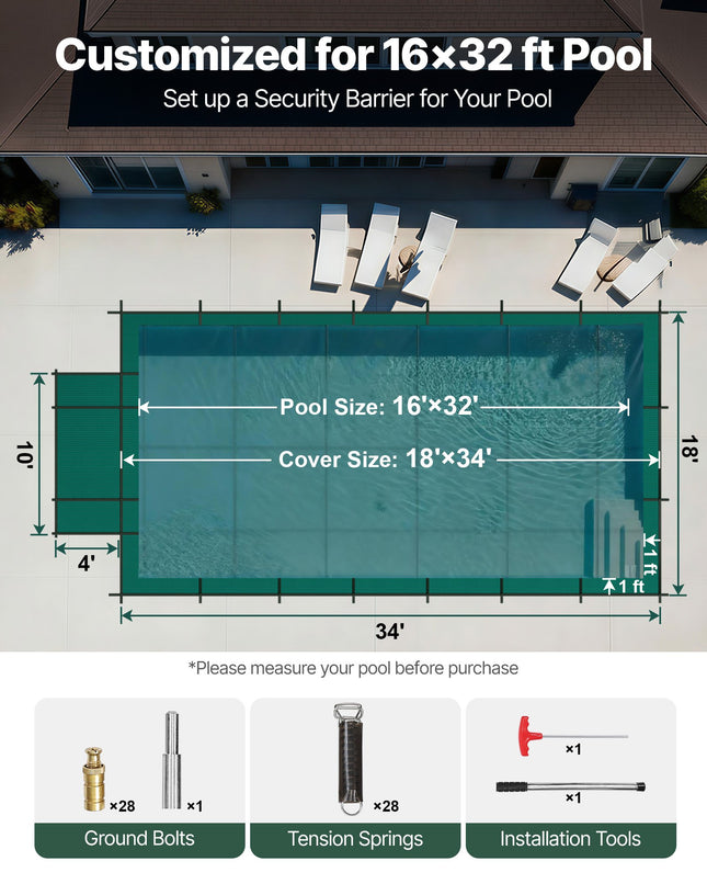 Baseino apsauginis uždangalas VEVOR CT1834, 4,9 x 9,8 m baseinui