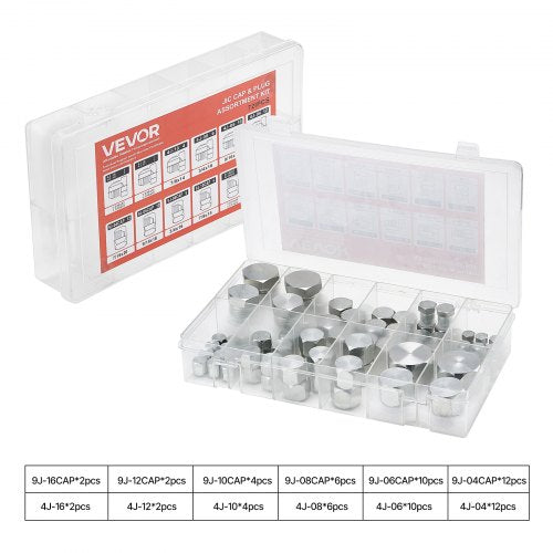 Hidraulinių jungčių rinkinys VEVOR JIC 72PCS-SS, 72 dalių komplektas