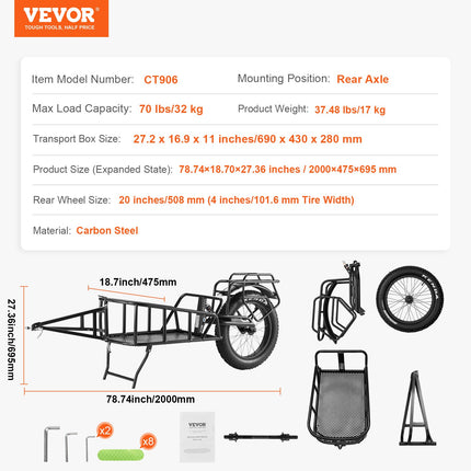 Dviračio priekaba kroviniams VEVOR CT906, 32 kg keliamoji galia