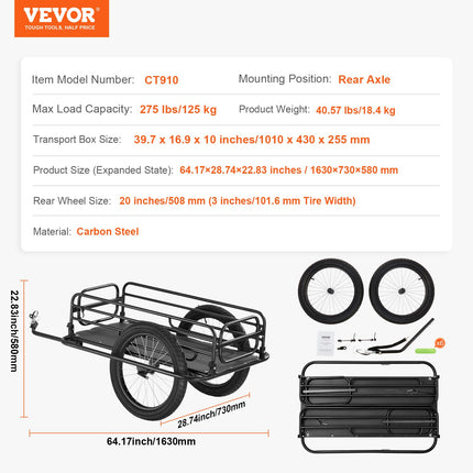 Dviračio krovinių priekaba VEVOR CT910, 125 kg keliamoji galia