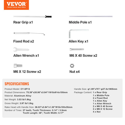 Grėblys aplinkos tvarkymui VEVOR CY-SF13, 915 mm galva