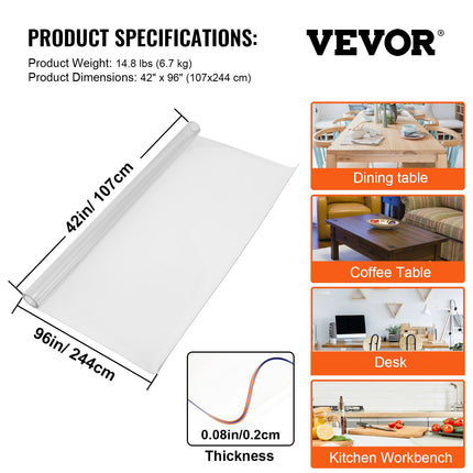 Skaidri stalo apsauga VEVOR 244 x 107 cm, 2 mm storio