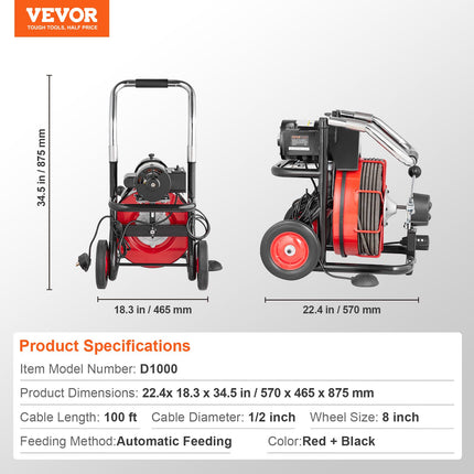 Vamzdžių valymo mašina VEVOR D1000, 550 W