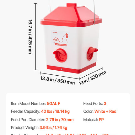 Automatinė vištų lesykla VEVOR 5GAL F, 18,14 kg talpa