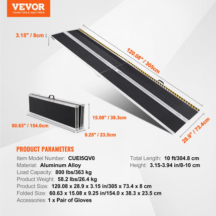 Nešiojama neįgaliųjų vežimėlių rampa VEVOR CUEI5QV0, 304,8 cm
