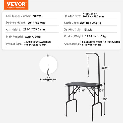 Šunų kirpimo stalas VEVOR GT-202, 99,8 kg apkrova