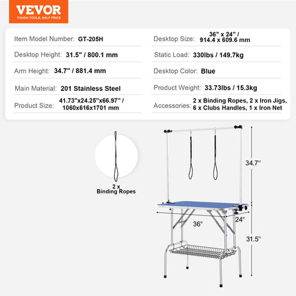 Šunų kirpimo stalas VEVOR GT-205H, 915 x 610 mm