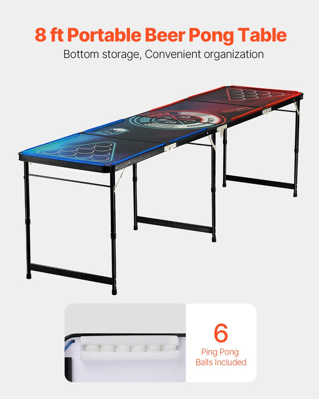 Alaus pingo stalas VEVOR BP-01-LED, 2,4 m ilgio su LED apšvietimu