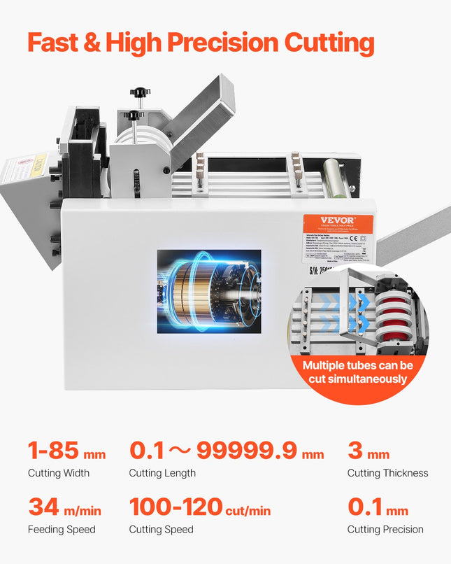 Automatinės termovamzdelių pjovimo staklės VEVOR HZX-100, 1–85 mm pjovimo plotis