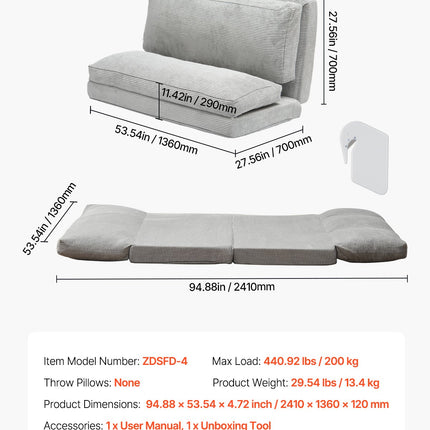 Sulankstoma sofa-lova VEVOR ZDSFD-4, 25D didelio tankio putų poliuretanas