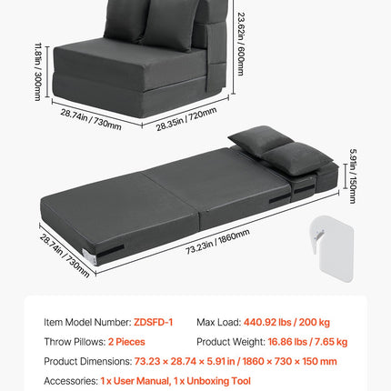 Sulankstoma sofa-lova VEVOR ZDSFD-1, 3-in-1 dizainas