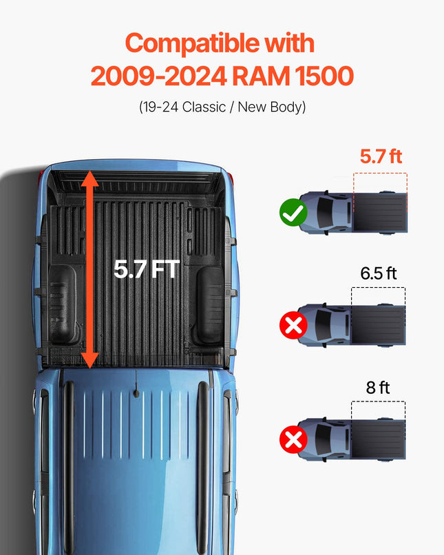 Trijų dalių sulankstomas kėbulo uždangalas VEVOR Ram 1500 (2009-2024), 171 cm kėbului