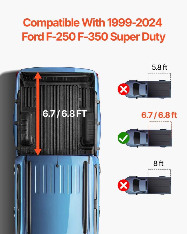 Sulankstomas pikapo kėbulo uždangalas VEVOR Ford F-250 F-350 (1999-2024), 6,75 pėdų kėbului