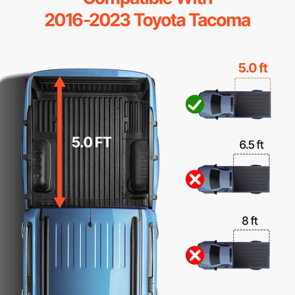 Trigubai sulankstomas pikapo kėbulo uždangalas VEVOR Toyota Tacoma (2016-2023), 1,5 m kėbului