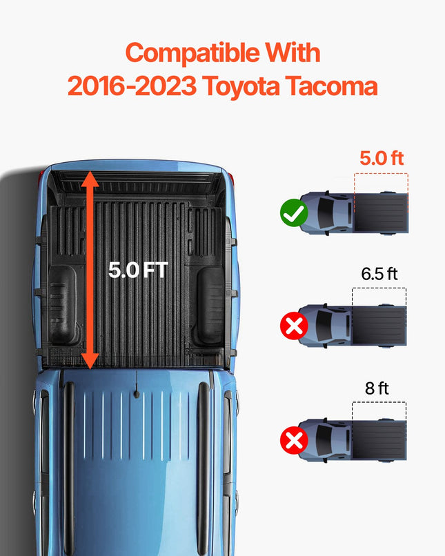 Trigubai sulankstomas pikapo kėbulo uždangalas VEVOR Toyota Tacoma (2016-2023), 1,5 m kėbului