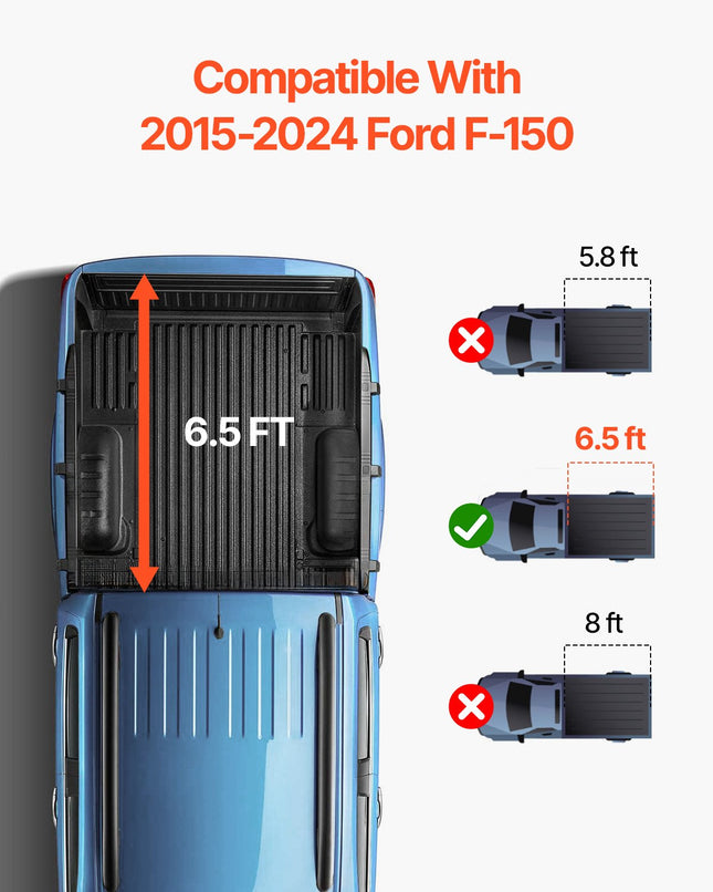 Trigubai sulankstomas pikapo kėbulo uždangalas VEVOR Ford F-150, 1,98 m (6,5') kėbului