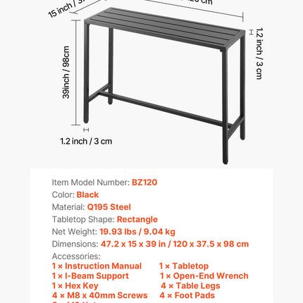 Lauko baro stalas VEVOR BZ120, 120 x 37,5 cm