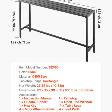 Lauko baro stalas VEVOR BZ160, 160 x 37,5 cm