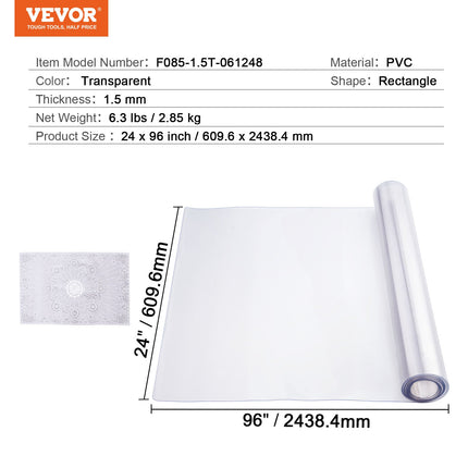 Plastikinė stalo apsauga VEVOR F085-1.5T-061248, 1,5 mm storio