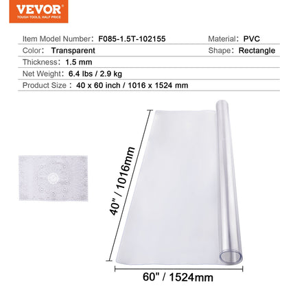 Plastikinė stalo apsauga VEVOR F085-1.5T-102155, 101,6 x 152,4 cm