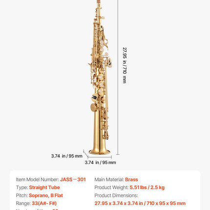 Tiesus soprano saksofonas VEVOR JASS-301, B flat