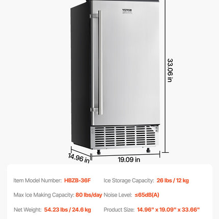 Įmontuojamas ledo generatorius VEVOR HBZB-36F, 36 kg/parą