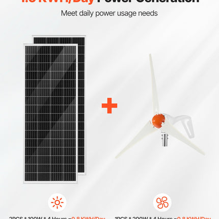 Saulės ir vėjo energijos rinkinys VEVOR 400W, 12V