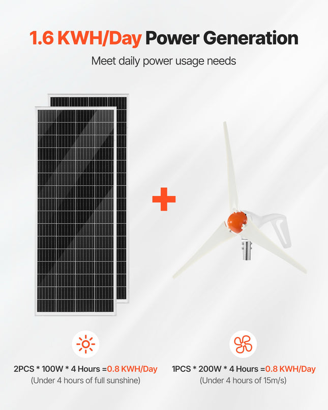Saulės ir vėjo energijos rinkinys VEVOR 400W, 12V
