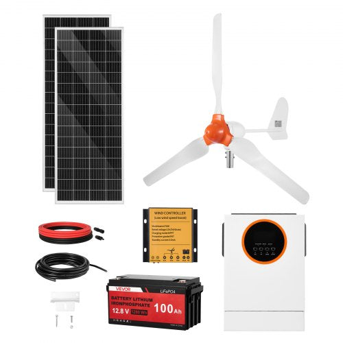 Saulės ir vėjo energijos rinkinys VEVOR 600W, su 100Ah akumuliatoriumi