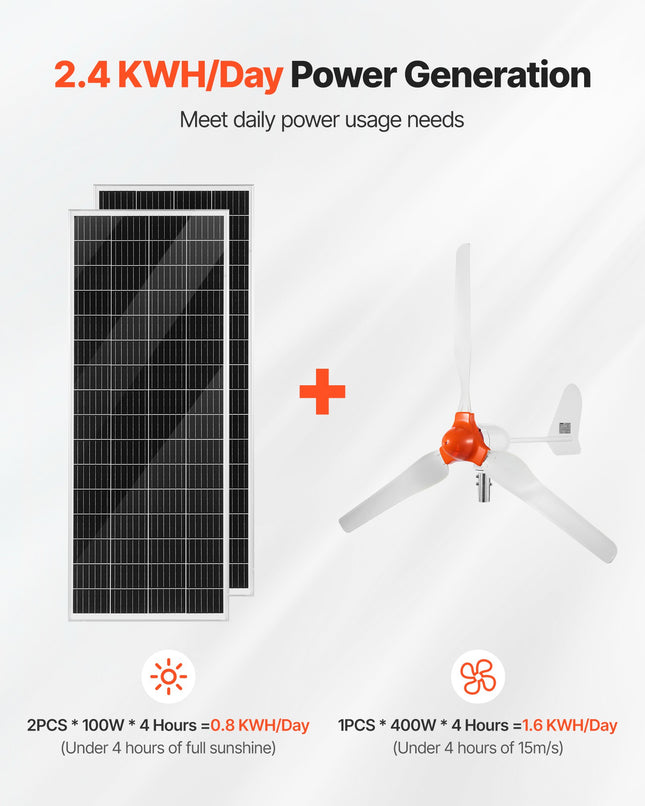 Saulės ir vėjo energijos rinkinys VEVOR 600W, su 100Ah akumuliatoriumi