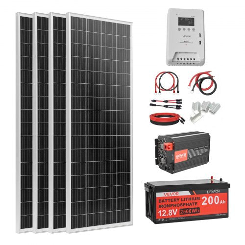 Saulės elektrinės komplektas VEVOR 400W 12V, su 200Ah LiFePO4 akumuliatoriumi
