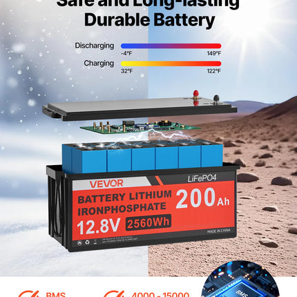 Saulės elektrinės komplektas VEVOR 400W 12V, su 200Ah LiFePO4 akumuliatoriumi