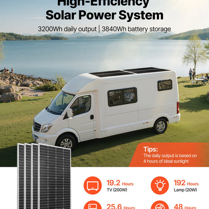 Saulės elektrinės komplektas VEVOR 800W 12V, 300Ah LiFePO₄ akumuliatorius