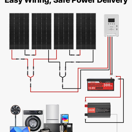 Saulės elektrinės komplektas VEVOR 800W 12V, 300Ah LiFePO₄ akumuliatorius