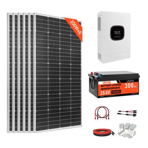 Saulės elektrinės komplektas VEVOR 1200W 24V, 300Ah LiFePO₄ akumuliatorius