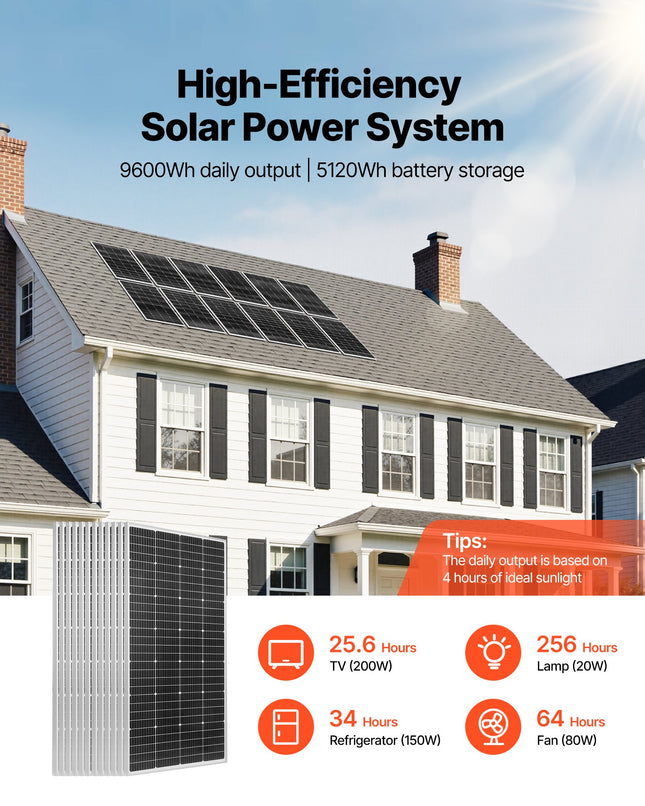 Saulės elektrinės komplektas VEVOR 2400W 48V, su 5000W inverteriu
