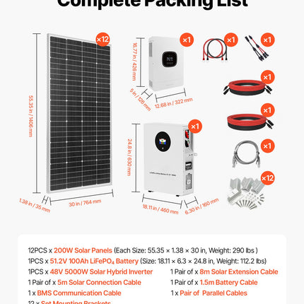 Saulės elektrinės komplektas VEVOR 2400W 48V, su 5000W inverteriu