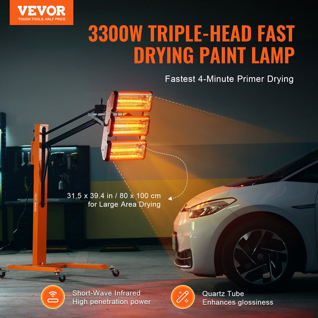 Infraraudonųjų spindulių džiovinimo lempa VEVOR 3A, 3300W