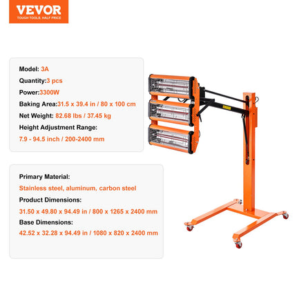 Infraraudonųjų spindulių džiovinimo lempa VEVOR 3A, 3300W