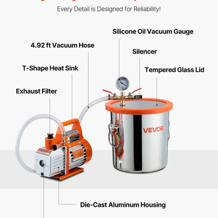 Vakuuminė kamera su siurbliu VEVOR VP125, 11,36 l