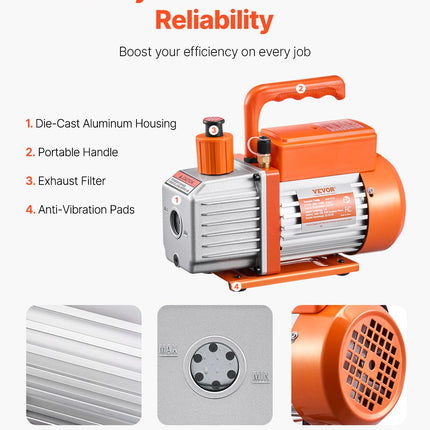 Vakuuminis siurblys ir manometrų rinkinys VEVOR VP125, 3,5 CFM