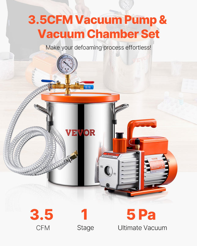 Vakuuminė kamera su siurbliu VEVOR VP125, 11 l, 100 l/min