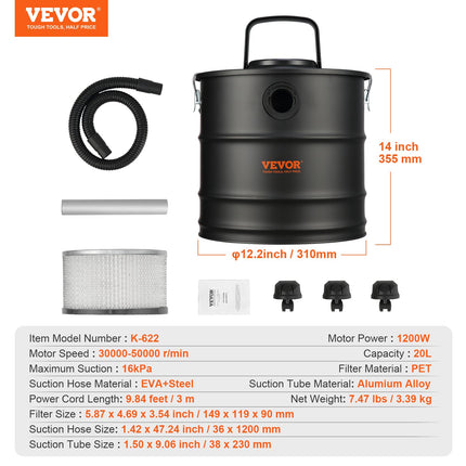 Pelenų siurblys VEVOR K-622, 1200 W