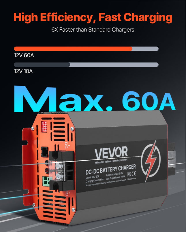 DC-DC akumuliatorių įkroviklis VEVOR SDC-60A, 12V 60A 750W