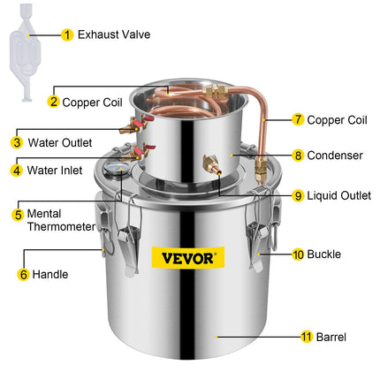 Distiliavimo aparatas VEVOR, 12,5 l talpa